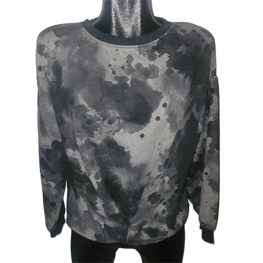 Shambhala Black and Grey Tie Dyed Pleated Front Sweatshirt Size M
